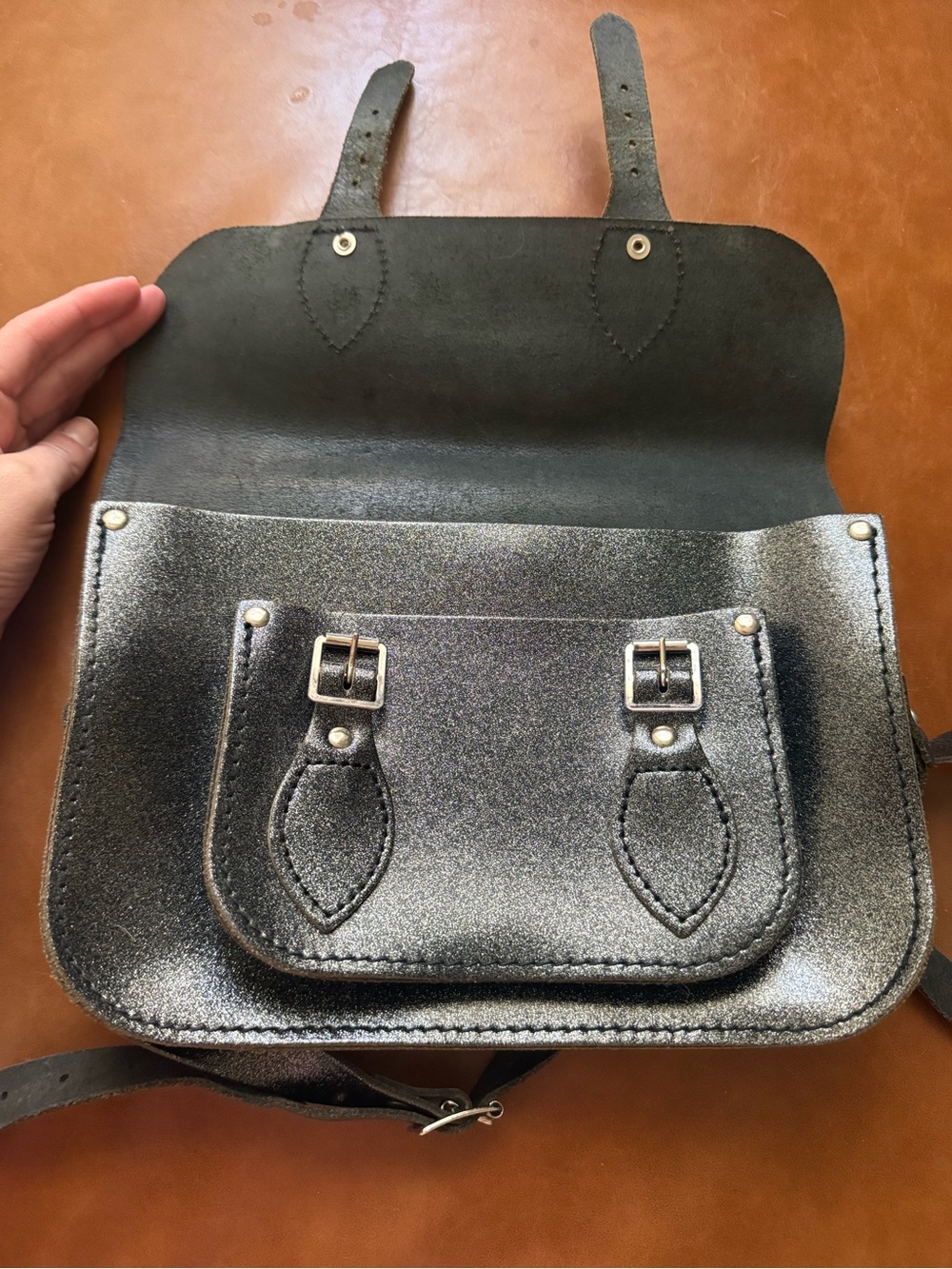 The Cambridge Satchel Company Metallic Black Leather Crossbody - Picture 2 of 8